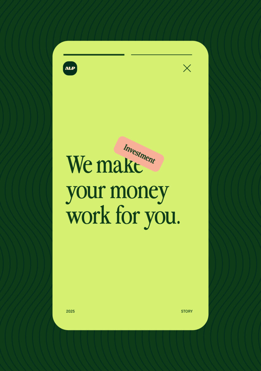 Identité visuelle créée par Orkestra pour ALP MIC, Mortgage Investment Corporation canadienne, slogan We make your money work for you